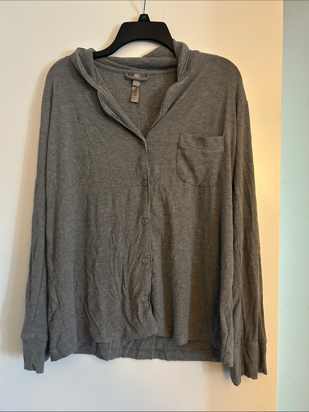 SKIMS Gray Lightweight Hooded Button-Front Top